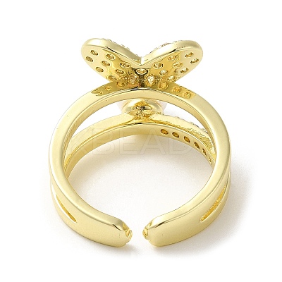 Heart Brass Micro Pave Cubic Zirconia Open Cuff Ring for Women LS-RJEW-F154-03G-A-1