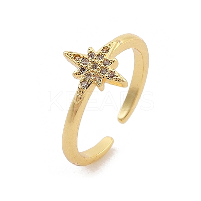 Rack Plating Star Brass Micro Pave Clear Cubic Zirconia Cuff Rings for Women LS-RJEW-M028-122G-1