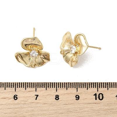 Brass Pave Clear Cubic Zirconia Flower Stud Earring Findings KK-A275-01A-G-1