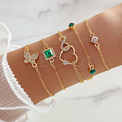 5Pcs 5 Styles Alloy Chain Bracelet & Bangle Set for Women WG6073F-01-1