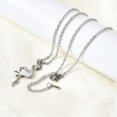 304 Stainless Steel Flamingo Shaped Pendant Cable Chain Necklaces for Women Men NJEW-Q032-02B-P-1