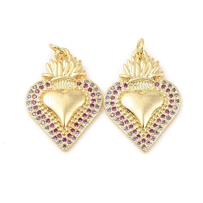 Rack Plating Brass Micro Pave Cubic Zirconia Pendants KK-C021-11G-1