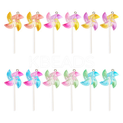 12Pcs 6 Colors Gradient Color Transparent Resin Big Pendants FIND-TA0004-66-1