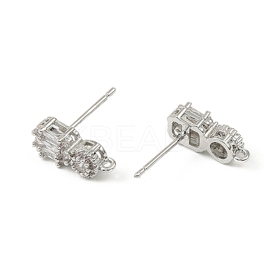 Brass Micro Pave Clear Cubic Zirconia Stud Earring Findings KK-C107-06P-1