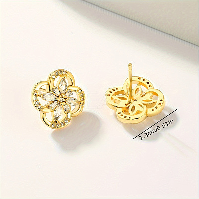Fashion Casual Brass Pave Clear Cubic Zirconia Flower Stud Earrings FV1607-1