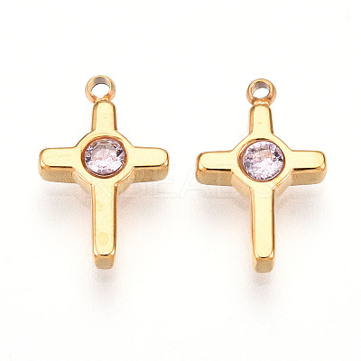 Ion Plating(IP) 304 Stainless Steel Micro Pave Cubic Zirconia Charms STAS-N110-01C-G-1