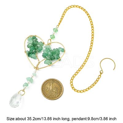 Natural Green Aventurine & Glass Pendant Decoration HJEW-FS00018-1