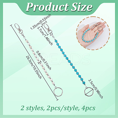 4Pcs 2 Style Synthetic Turquoise & Magnesite Keychain KEYC-NB00022-1