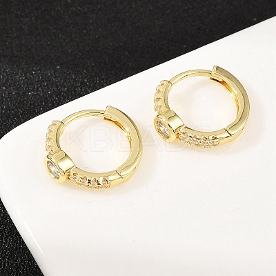 Flat Round Brass Micro Pave Clear Cubic Zirconia Hoop Earrings EJEW-D348-28G-1