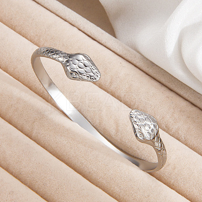 Double Snake 304 Stainless Steel Open Cuff Bangles for Women WG175D4-01-1