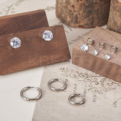 16Pcs 8 Style Clear Cubic Zirconia Stud Earrings & Stainless Steel Huggie Hoop Earrings DIY-TA0004-54-1