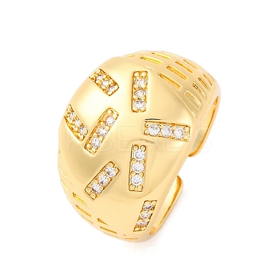 Brass Micro Pave Clear Cubic Zirconia Wide Cuff Rings for Women RJEW-U047-32G-1