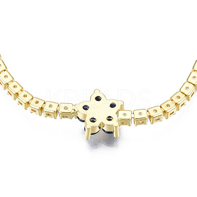 Cubic Zirconia Classic Tennis Necklace with Flower Links NJEW-N048-01A-1