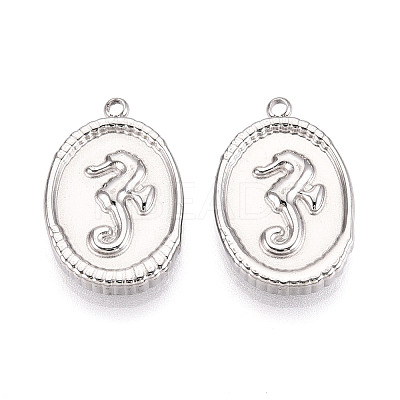 304 Stainless Steel Oval with Sea House Pendants STAS-T069-47P-1