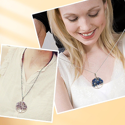 10Pcs 5 Styles Natural Amethyst & Lapis Lazuli & Rose Quartz & Garnet & Flower Amazonite Chip Tree of Life Big Pendants PALLOY-HY00014-1