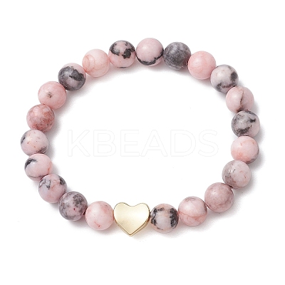 2Pcs Natural Pink Zebra Jasper Beaded Stretch Bracelets BJEW-JB11192-1