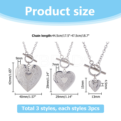 9Pcs 3 Styles 304 Stainless Steel Textured Cable Chain Necklaces NJEW-HS00004-1