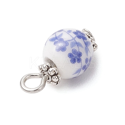 10Pcs Handmade Flower Printed Porcelain Pendants PALLOY-JF04143-01-S-1