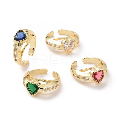 Cubic Zirconia Heart Solitaire Ring RJEW-G277-01G-1