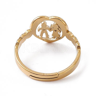 Ion Plating(IP) 201 Stainless Steel Heart with Lovers Adjustable Ring for Valentine's Day RJEW-K238-11G-1