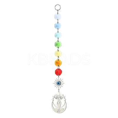201 Stainless Steel Yoga with Lotus Pendant Decorations HJEW-JM01100-1