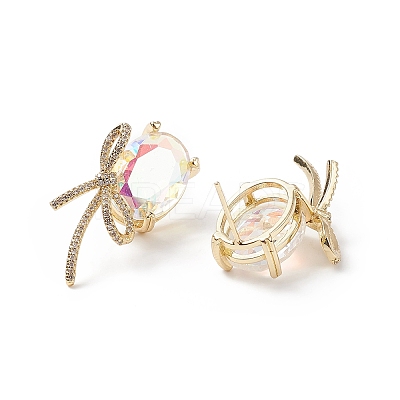 Cubic Zirconia Oval with Bowknot Stud Earrings EJEW-P206-15G-1