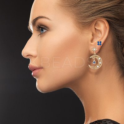 6Pcs 6 Style Flower & Square & Star & Moon Cubic Zirconia Stud Earrings EJEW-AN0003-31-1