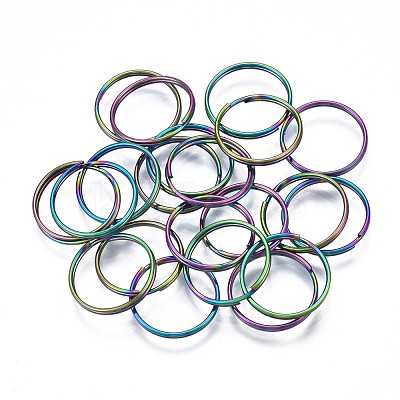 Rainbow Color 304 Stainless Steel Linking Key Rings STAS-S119-100-1