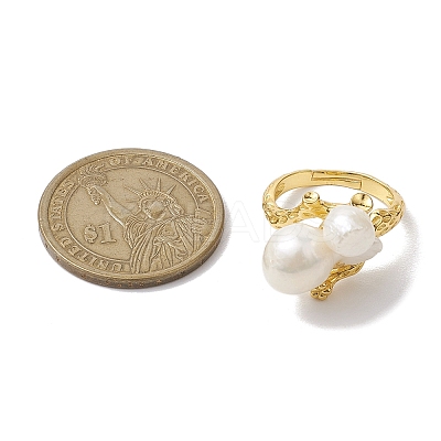 Round Natural Pearl Adjustable Rings RJEW-P113-06G-1