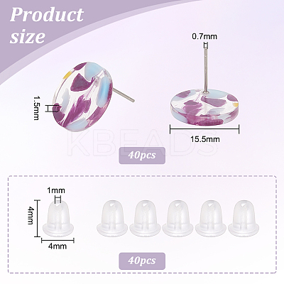 40Pcs Acrylic Flat Round Stud Earring Findings TACR-PH0001-59-1