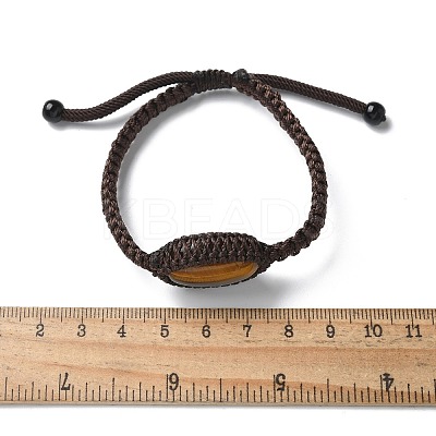 Adjustable Oval Natural Tiger Eye Braided Bead Bracelets BJEW-H626-02-10-1