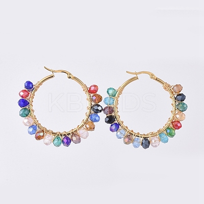 Electroplate Glass Faceted Rondelle Hoop Earrings X-EJEW-JE04021-03-1