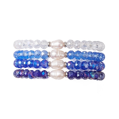 4Pcs Glass & Natural Cultured Freshwater Pearl Beads Stretch Bracelets for Women BJEW-JB13520-1