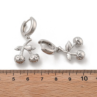 Brass Cherry Hoop Earrings EJEW-R016-04G-1