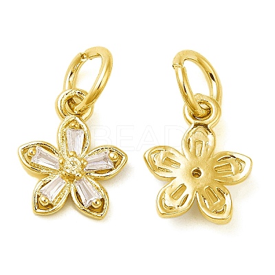 Rack Plating Brass Pave Clear Cubic Zirconia Flower Charms KK-Z026-11G-1