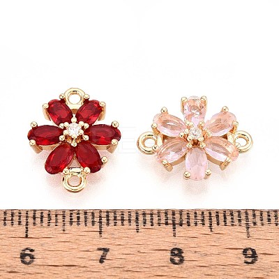 Brass Pave Cubic Zirconia Flower Connector Charms KK-T078-26G-1