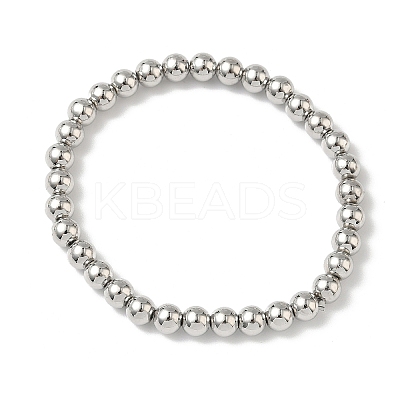 Brass Round Beaded Stretch Bracelets for Men Women BJEW-B148-05D-P-1
