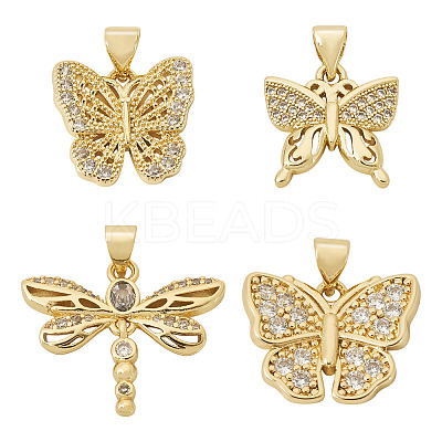 4Pcs 4 Styles Brass Micro Pave Clear Cubic Zirconia Pendants KK-TA0002-84-1