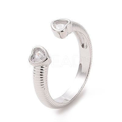 Clear Cubic Zirconia Double Heart Open Cuff Ring RJEW-H127-37P-1