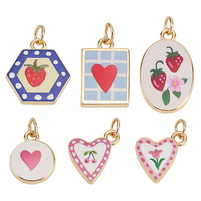6Pcs 6 Styles Brass Enamel Pendants KK-PH0014-11-1