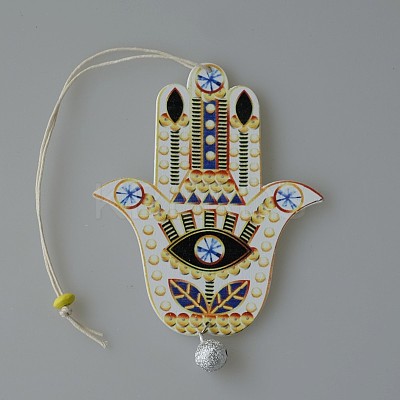 Wood Hamsa Hand/Hand of Miriam with Evil Eye Hanging Ornament WG88966-05-1