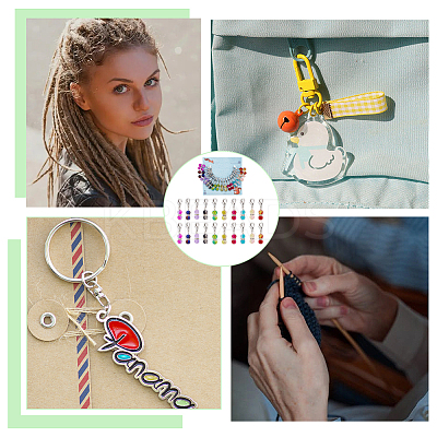 20Pcs 10 Colors Glass Round Bead Pendant Stitch Markers HJEW-NB00021-1