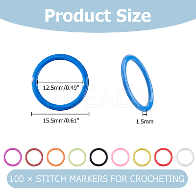 100Pcs 10 Colors Baking Paint Iron Stitch Markers Rings IFIN-HS0001-04-1