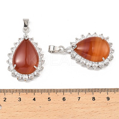 Natural Red Agate & Rhinestone Pendants G-K338-31P-11-1
