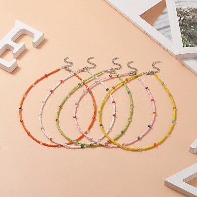 Glass Seed Beaded Necklace for Women NJEW-JN04258-1