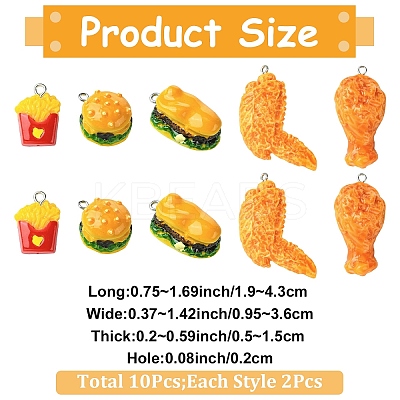 10Pcs 5 Styles Opaque Resin Pendants RESI-YW0005-23-1