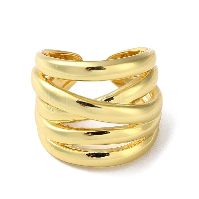 Rack Plating Brass Criss Cross Open Cuff Rings RJEW-K249-07G-1