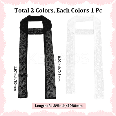 2Pcs 2 Colors Polyester Lace Long Silk Scarf for Women Girls AJEW-GF0011-28C-1