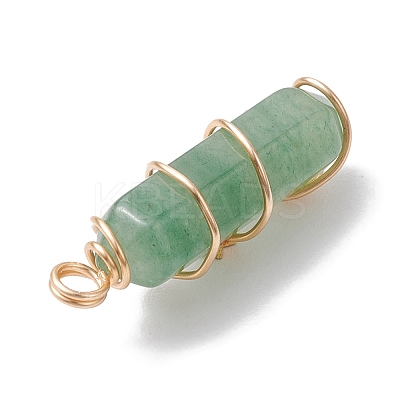 Natural Green Aventurine Double Terminal Pointed Pendants PALLOY-JF02672-02-1