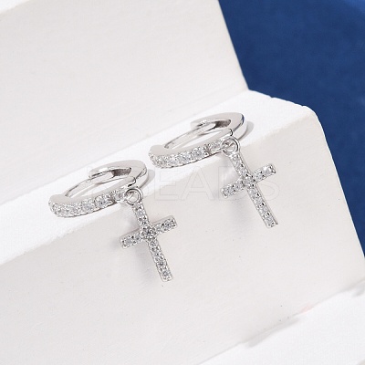 925 Sterling Silver Micro Pave Clear Cubic Zirconia Hoop Earrings for Women EJEW-G427-01P-02-1